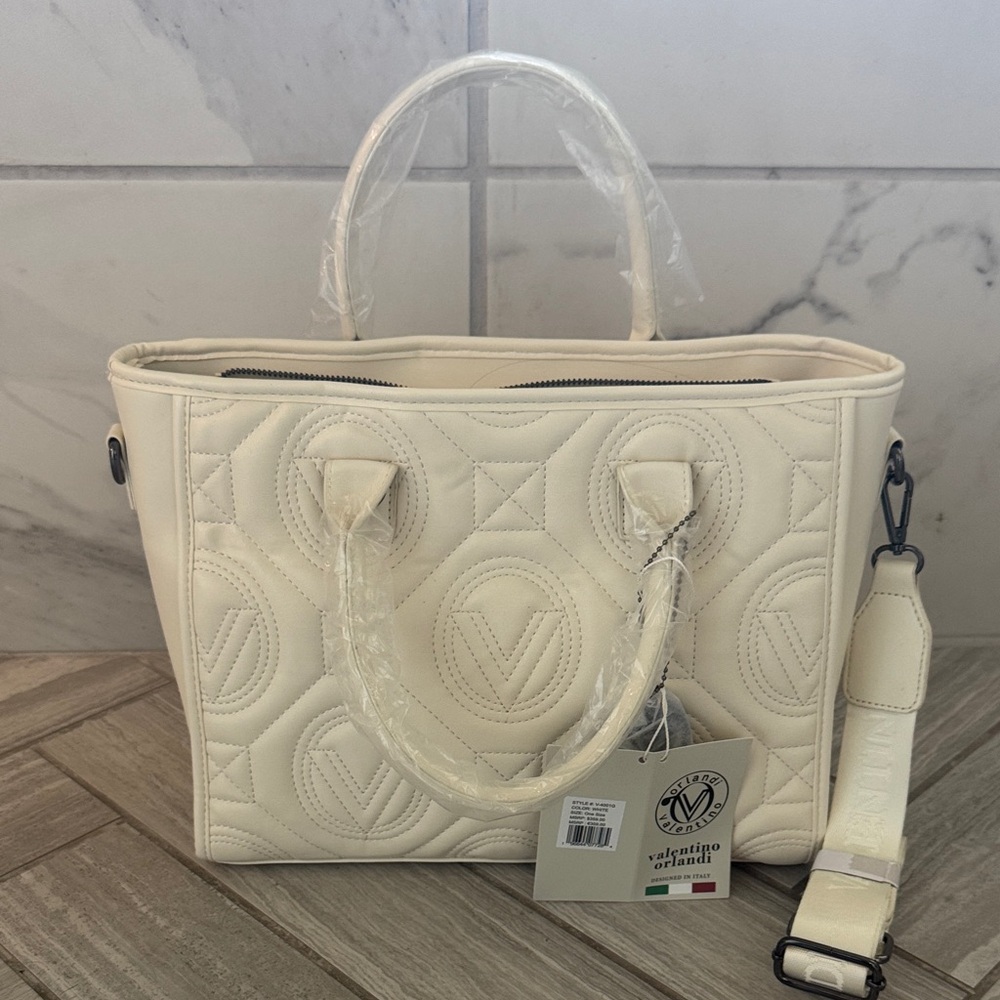 Valentino Cream Quilted Tote Bag
